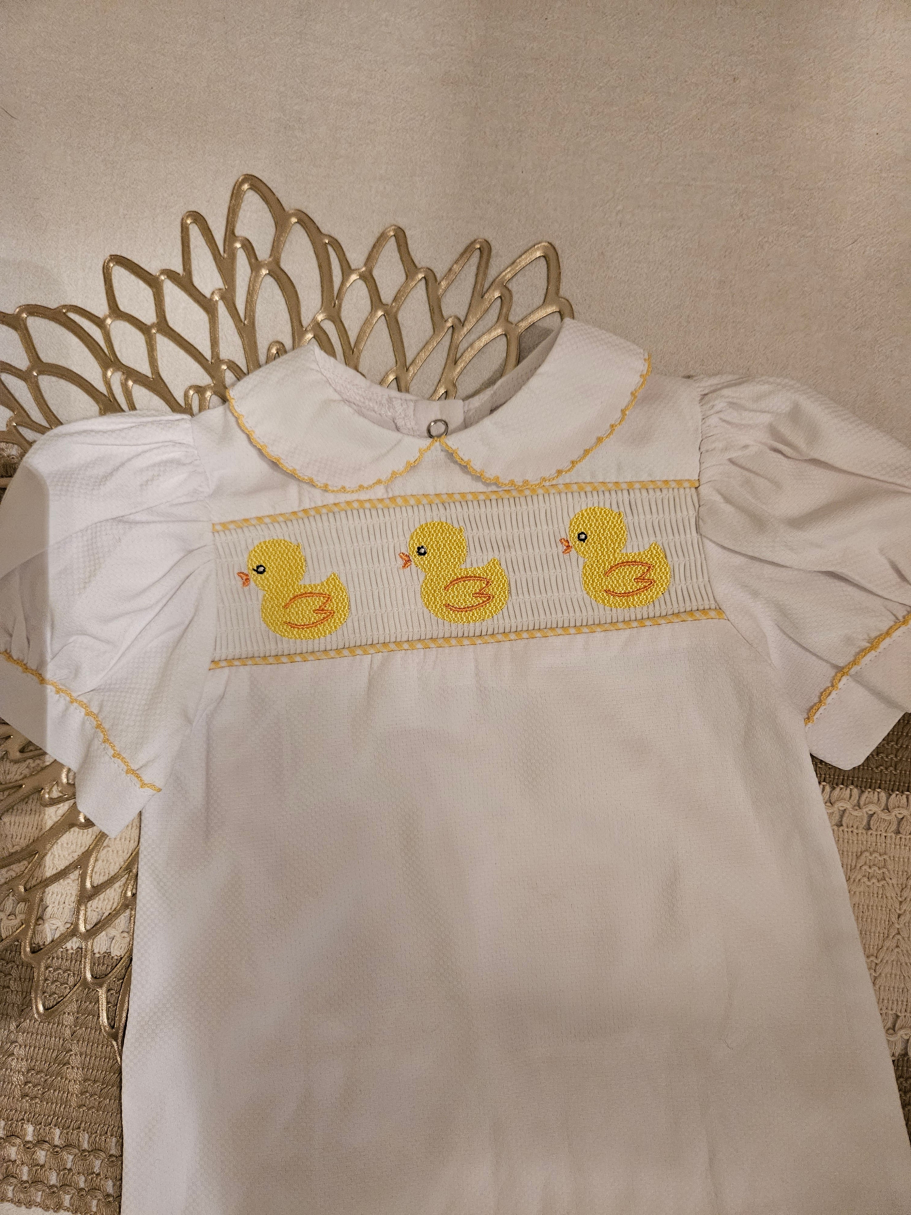 MSC White Dress with Yellow Smocked Ducks Sz 0-6M