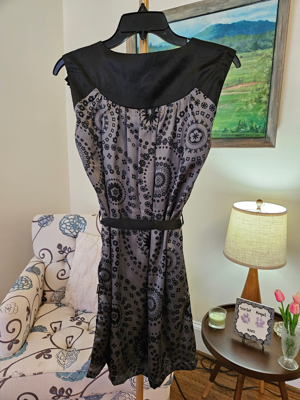Dept Elegant Black and Gray Patterned Dress Sz XS