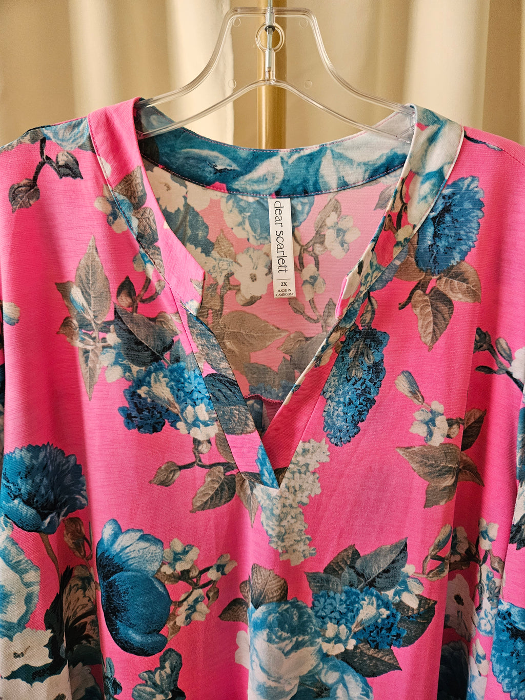 Dear Scarlett Pink & Blue Floral 3/4 Sleeve Top 2X