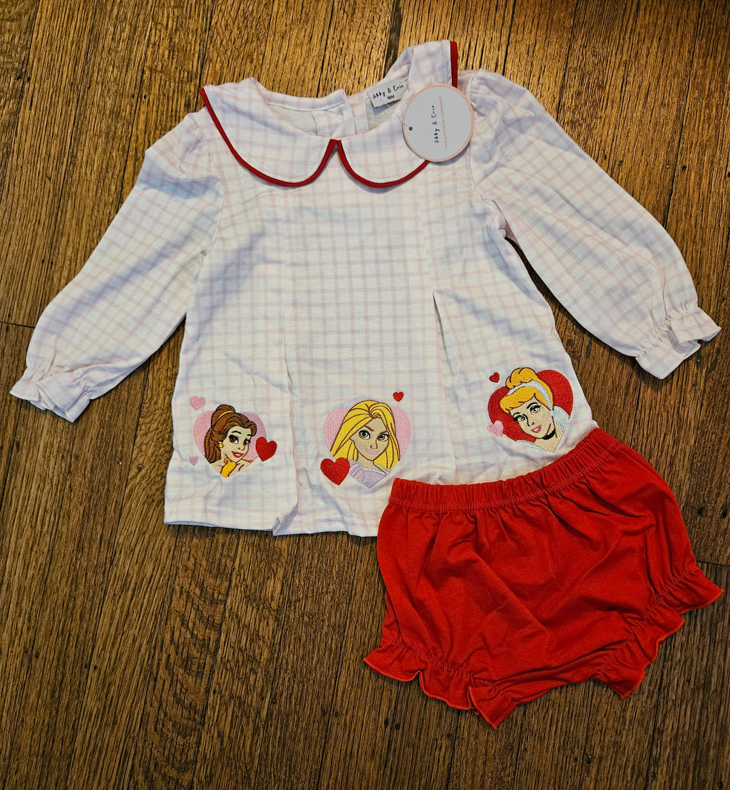 Abby & Evie Princess Embroidered Top and Red Shorts Set Sz 18M