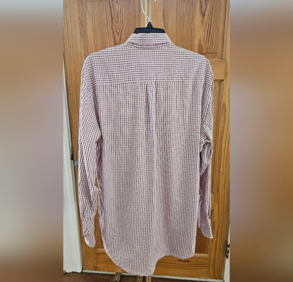 Peter Millar Pink & Brown Plaid Longsleeve Button Down Size Large