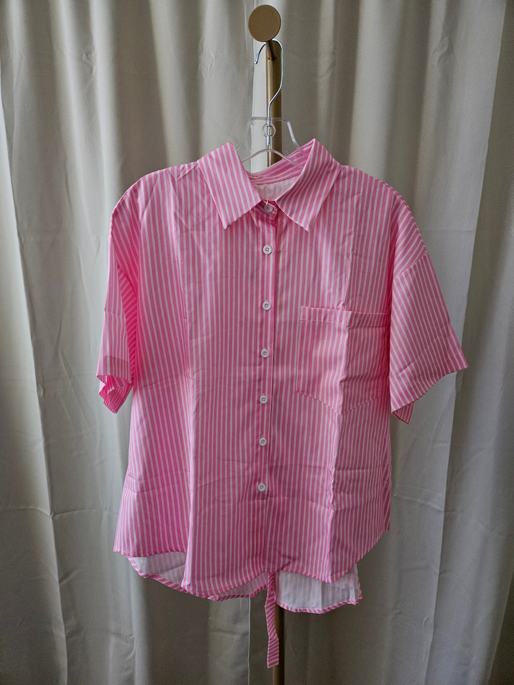 Rosa Clothing Pink & White 2PC Shorts Set Tie Back Top Elastic Waist