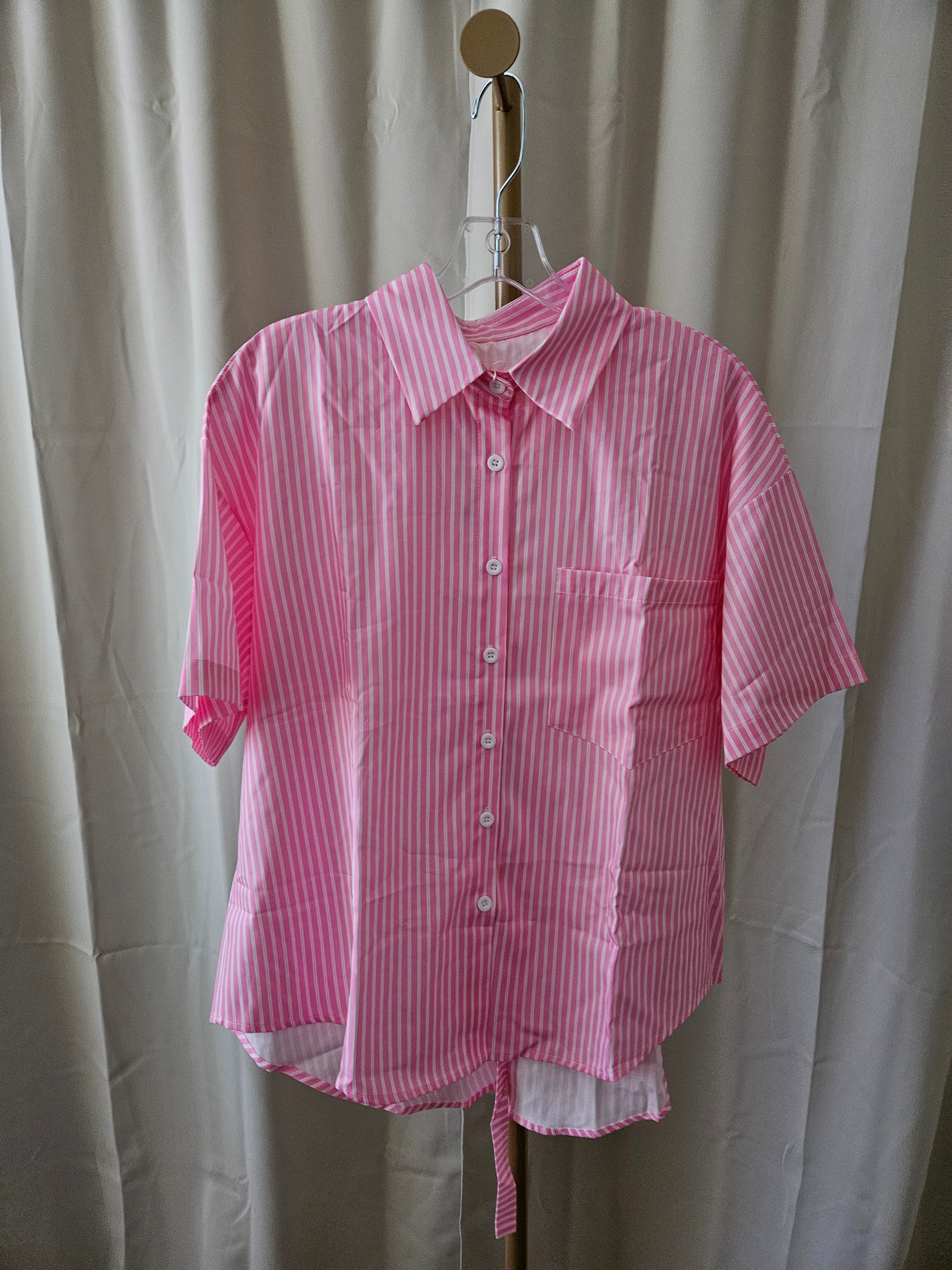 Rosa Clothing Pink & White 2PC Shorts Set Tie Back Top Elastic Waist