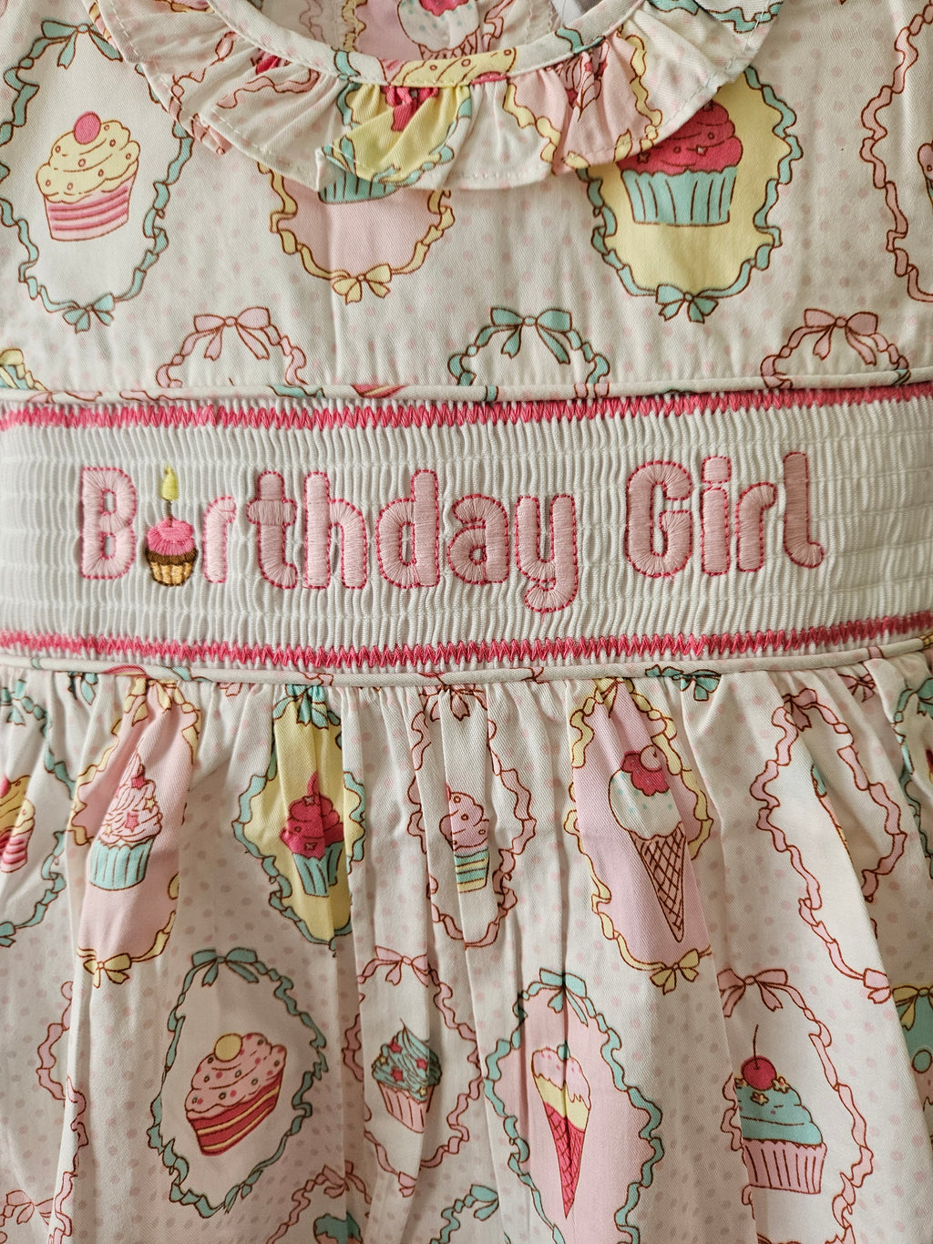 Lil Cactus Birthday Girl Smocked Dress Polka Dot Cupcakes Ice Cream