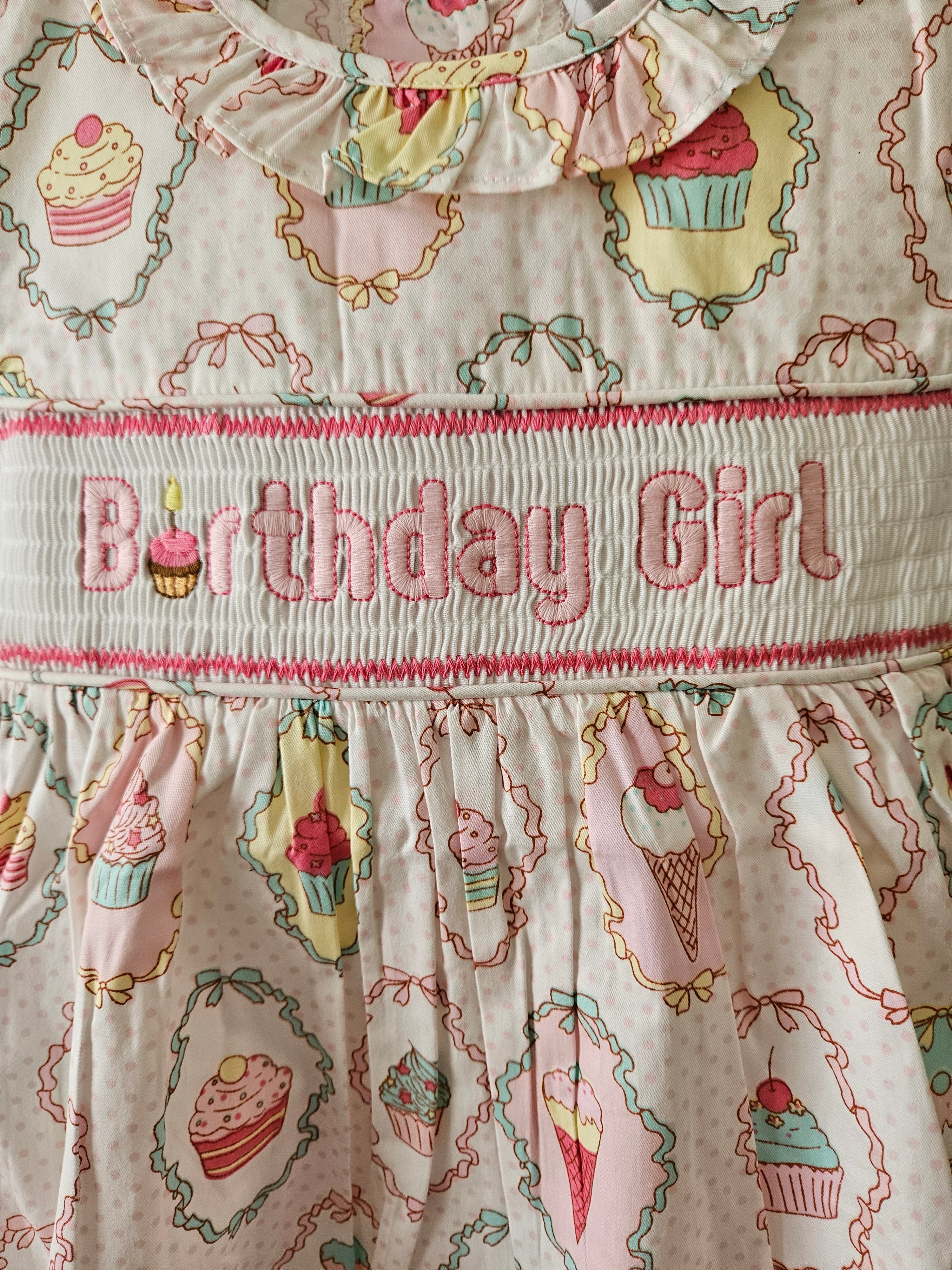 Lil Cactus Birthday Girl Smocked Dress Polka Dot Cupcakes Ice Cream