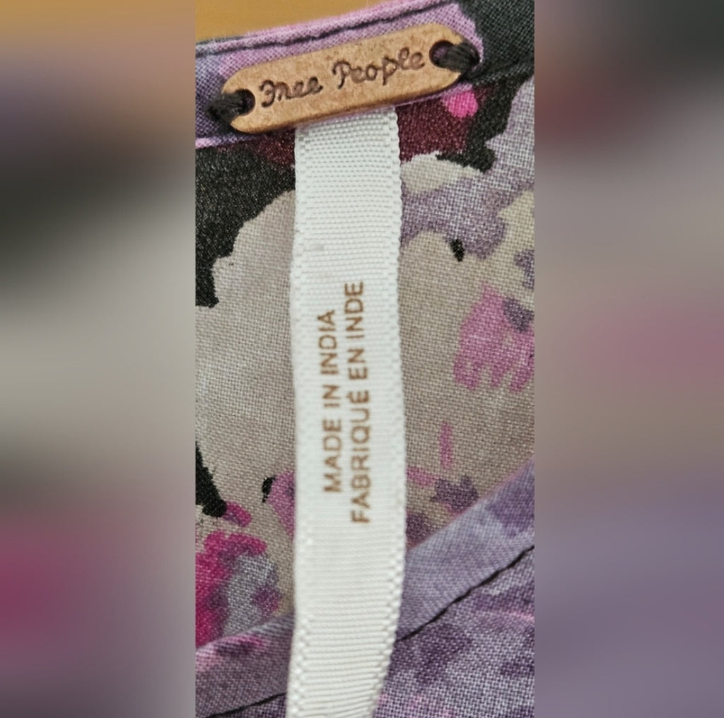 Free People Maye Floral Puff Sleeve Cotton Poplin Tunic Top Size XS