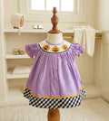Lil Cactus Purple, Black & White Gingham Smocked Jack O'Lantern Dress Size 3–6M