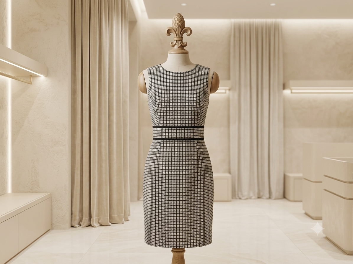 Kasper Size 12 Black & White Geometric Sheath Dress | Elegant Career & Occasion Wear