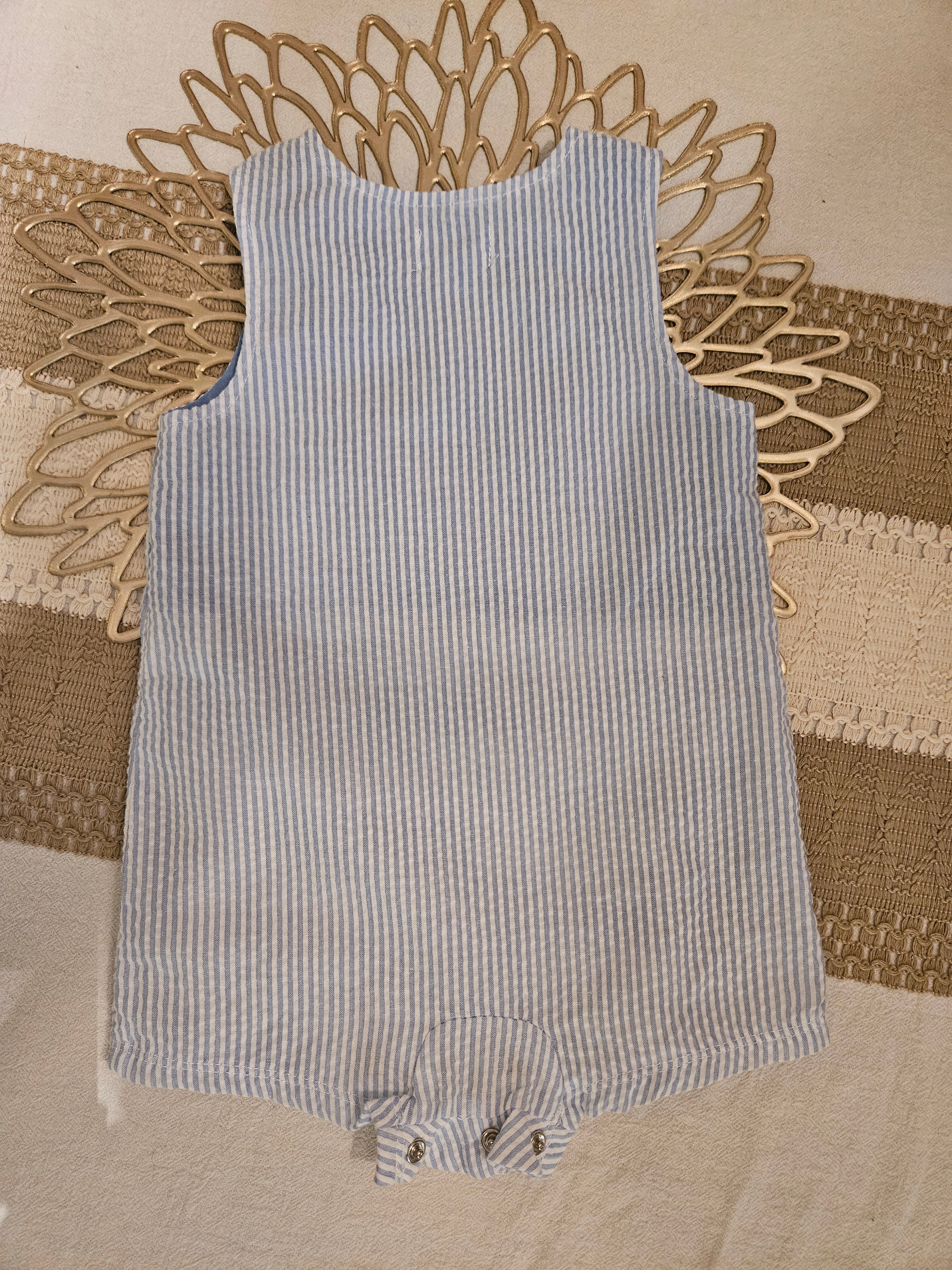 Mud Pie Blue and White Bunny Striped Romper Sz 6-9M