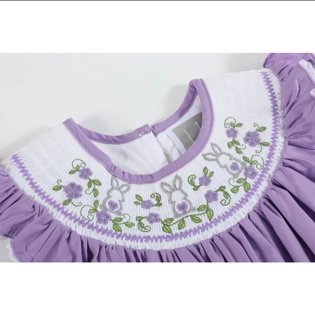 Lil Cactus Purple Easter Bunny Smocked Dress Sz 2T