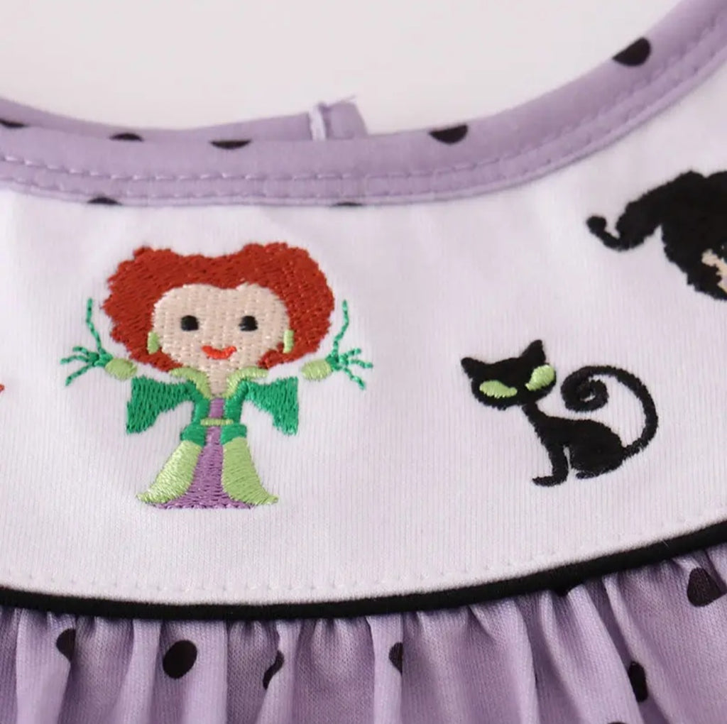 Purple Polka Dot Hocus Pocus  2pc Set with Black Bloomers