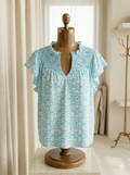 Ann Taylor Turquoise & White Printed Flutter Sleeve Blouse – XXL