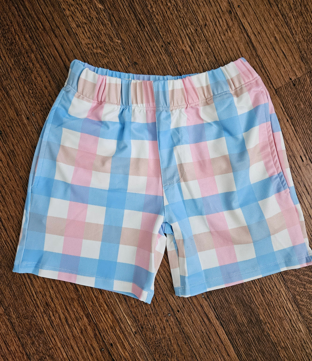 Millie Loves Lily Baby Blue Collared Shirt & Pastel Plaid Shorts Set | Sizes 3 & 5