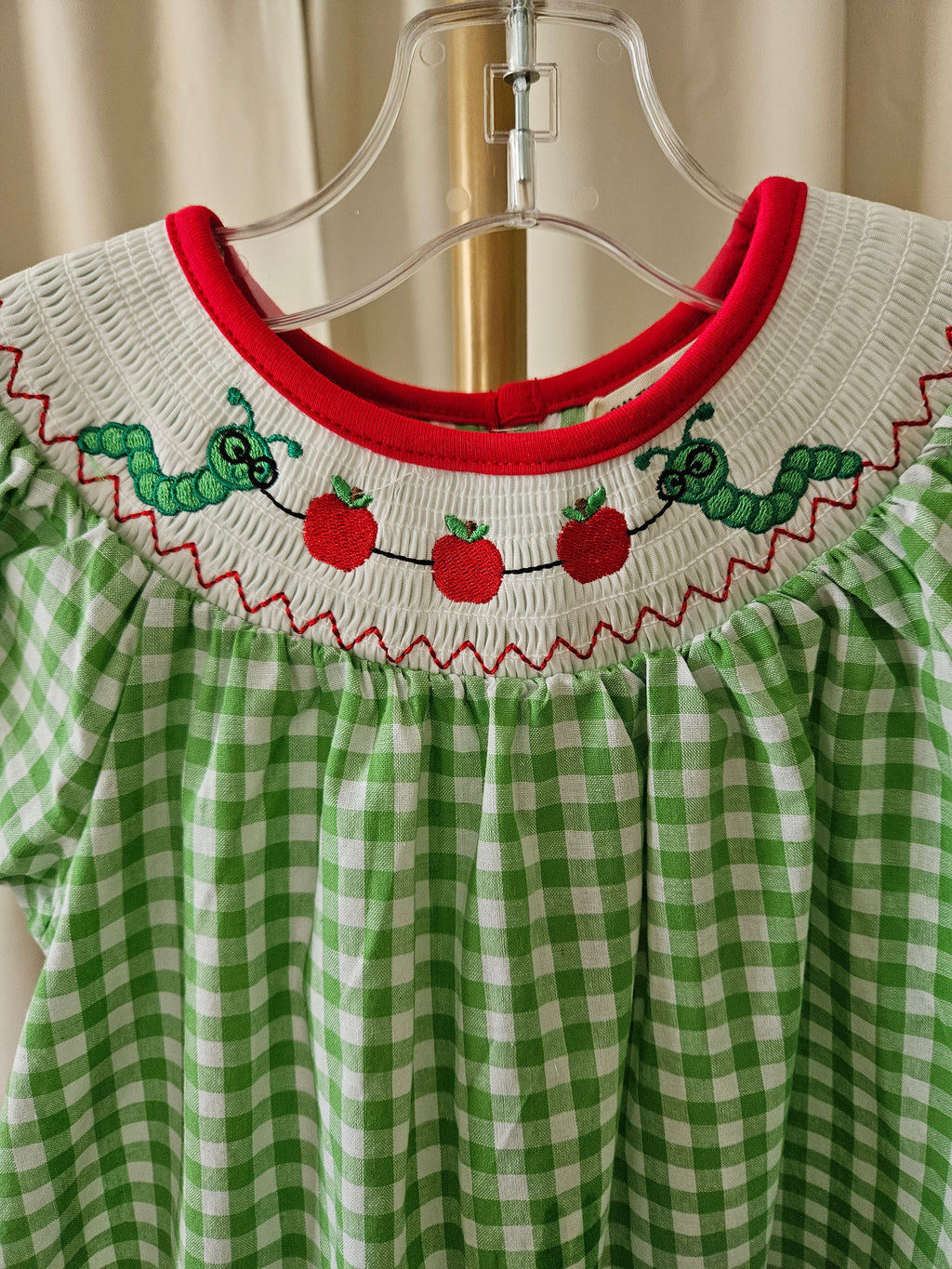 Rylee Faith Designs Smocked Bookworm Bishop Dress Green Gingham Girls