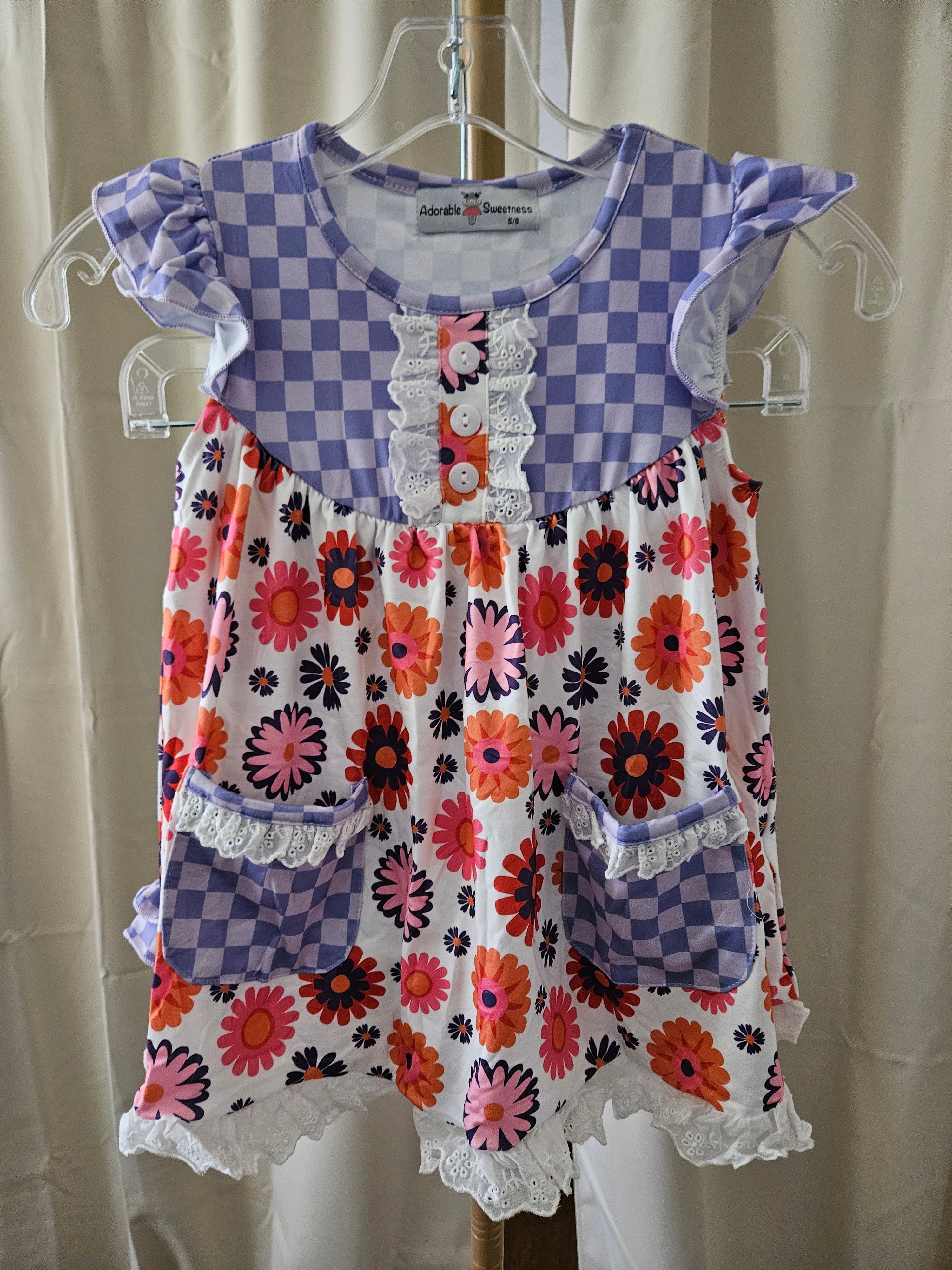 Adorable Sweetness Purple Check Flower Power Shorts Set