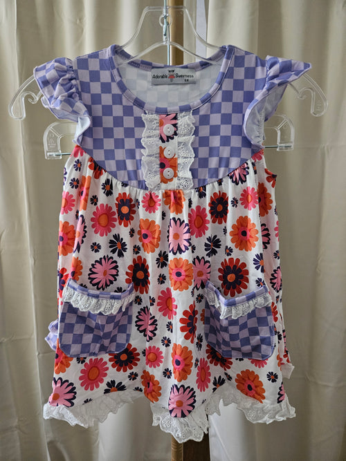Adorable Sweetness Purple Check Flower Power Shorts Set