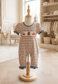 Abby & Evie Size 6 Months Brown Gingham Thanksgiving Romper