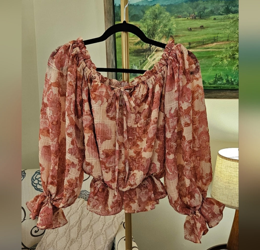 Flying Tomato Cropped Floral Balloon Top Size Small