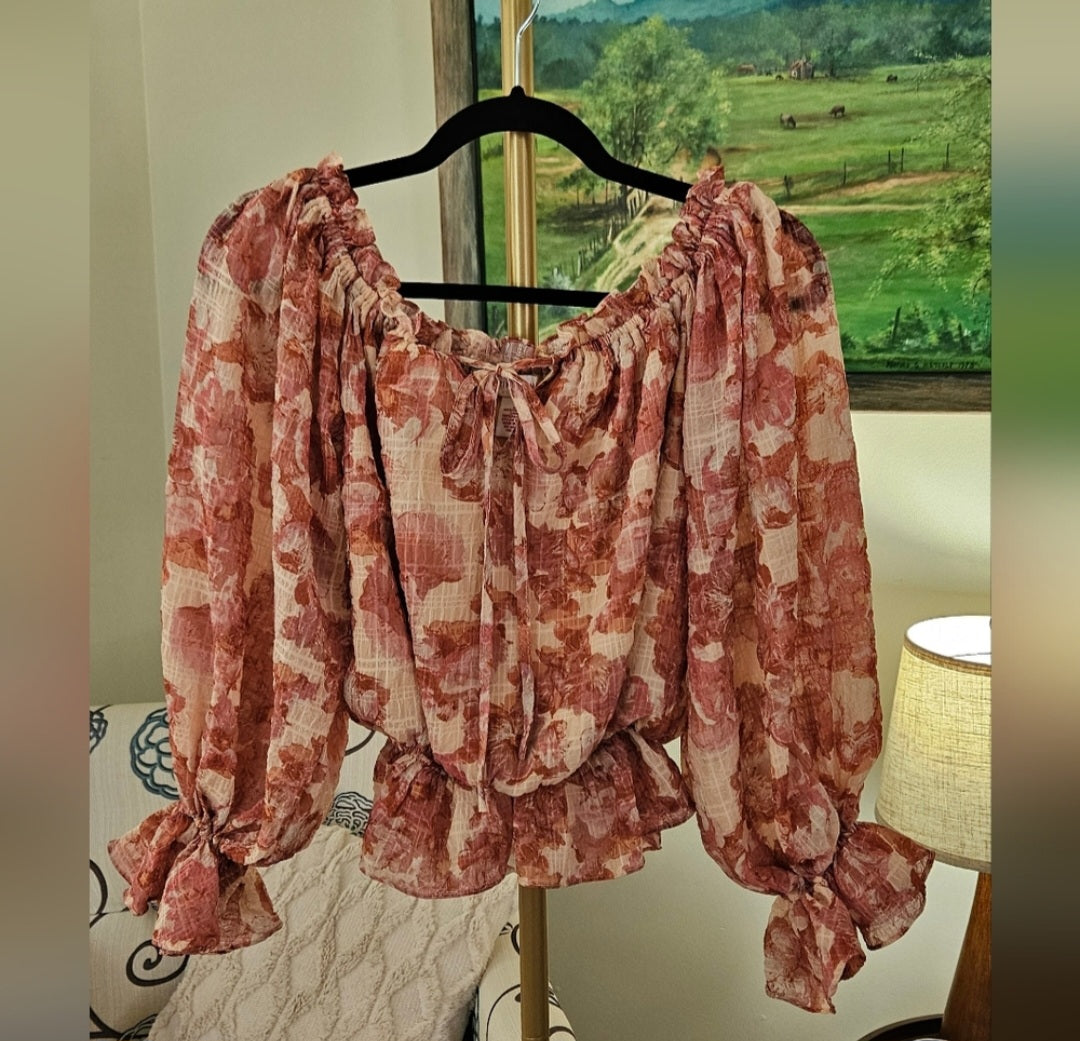 Flying Tomato Cropped Floral Balloon Top Size Small
