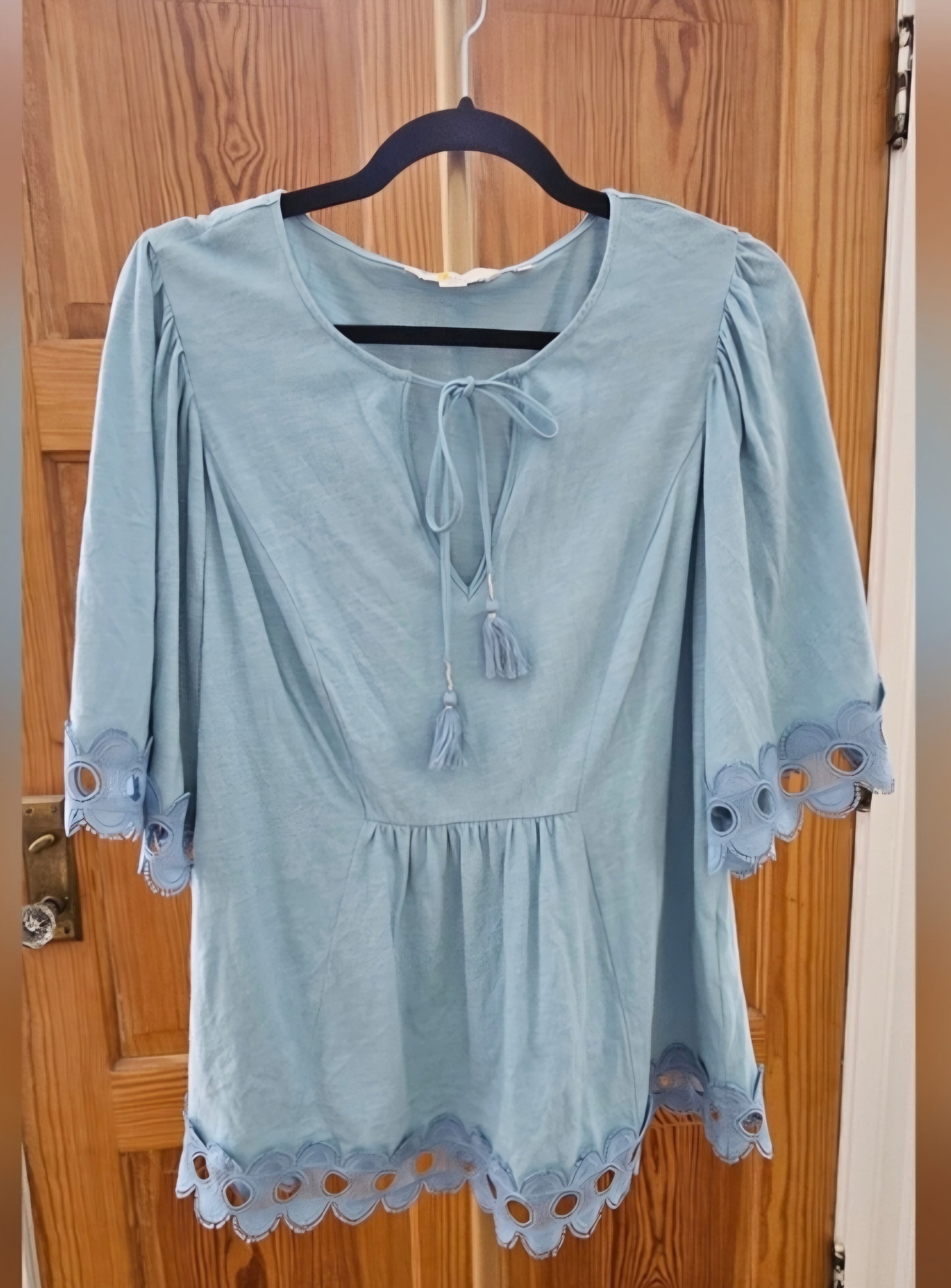 Boden Ayla Flounce Tie Front Top with Lace Trim Size 8