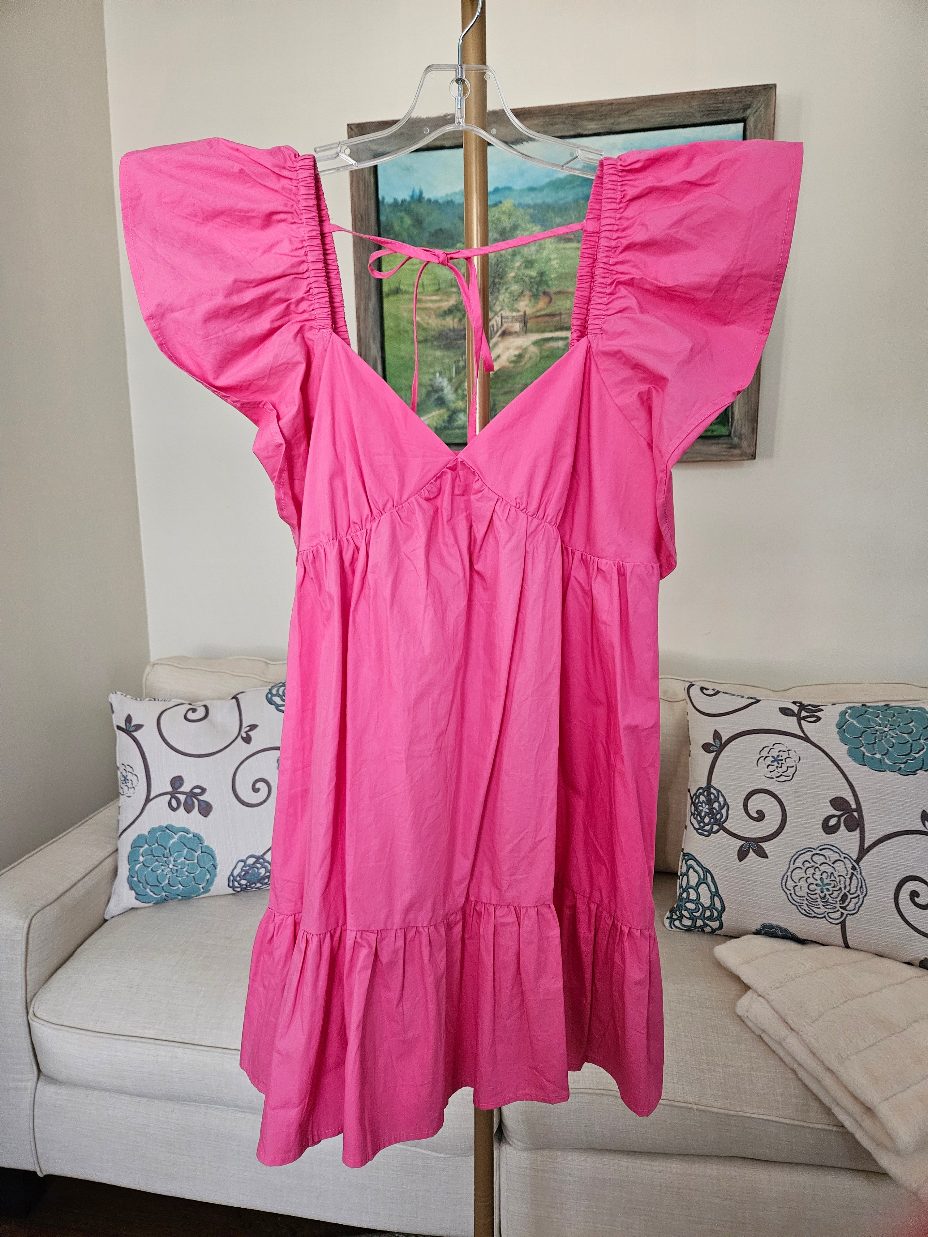 Day & Moon Pink Flutter Sleeve Mini Dress Sz M