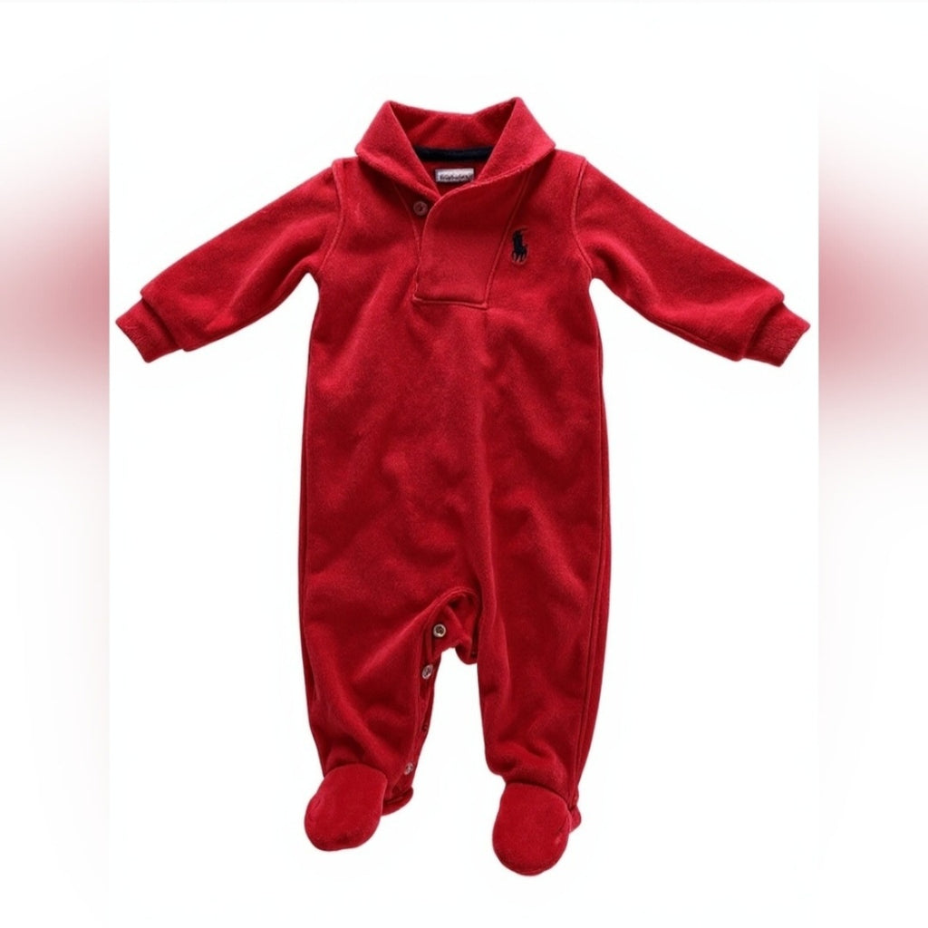 Ralph Lauren Blue Label Red Velour Kids Footie Sz 6M