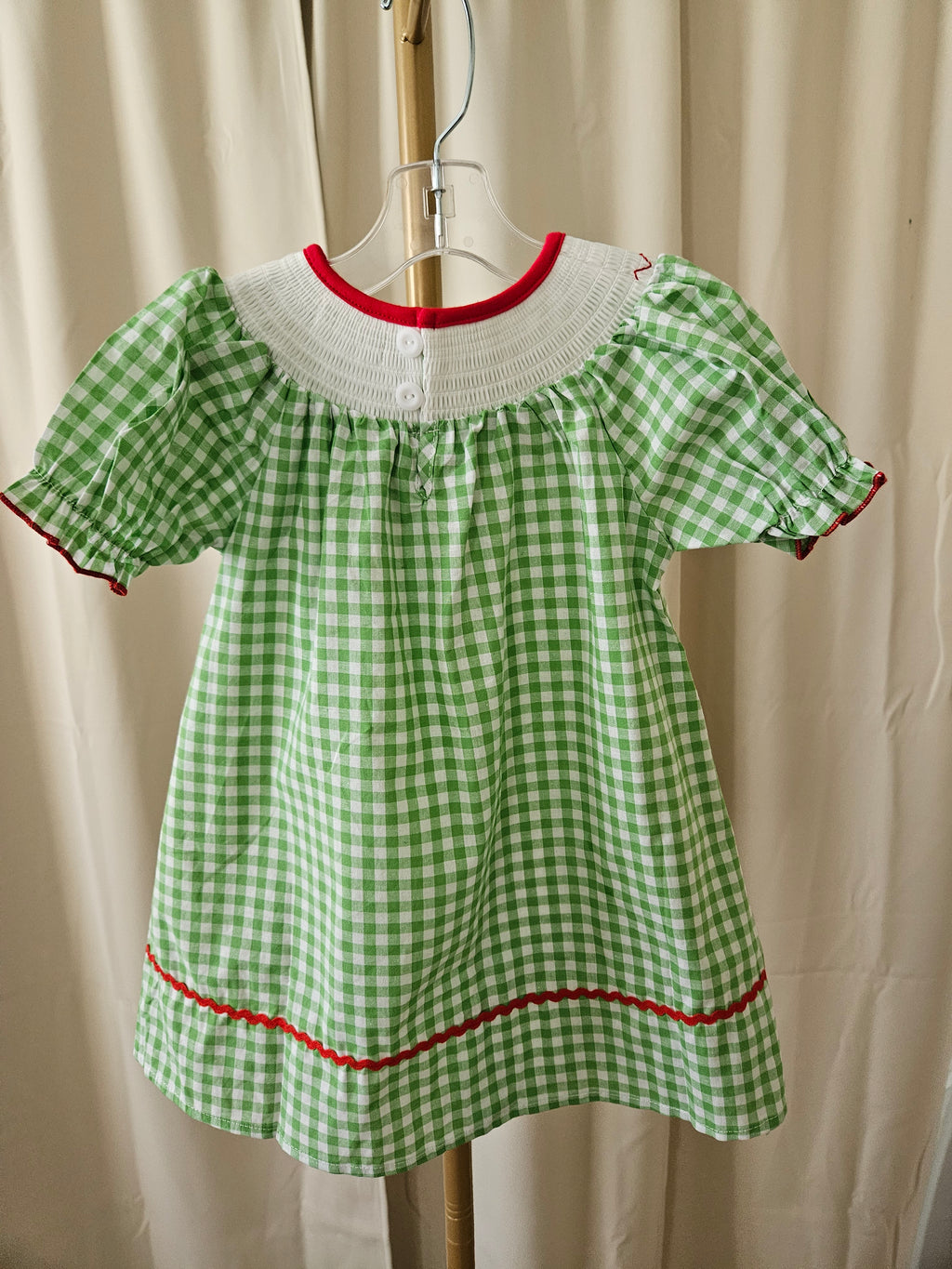 Rylee Faith Designs Smocked Bookworm Bishop Dress Green Gingham Girls