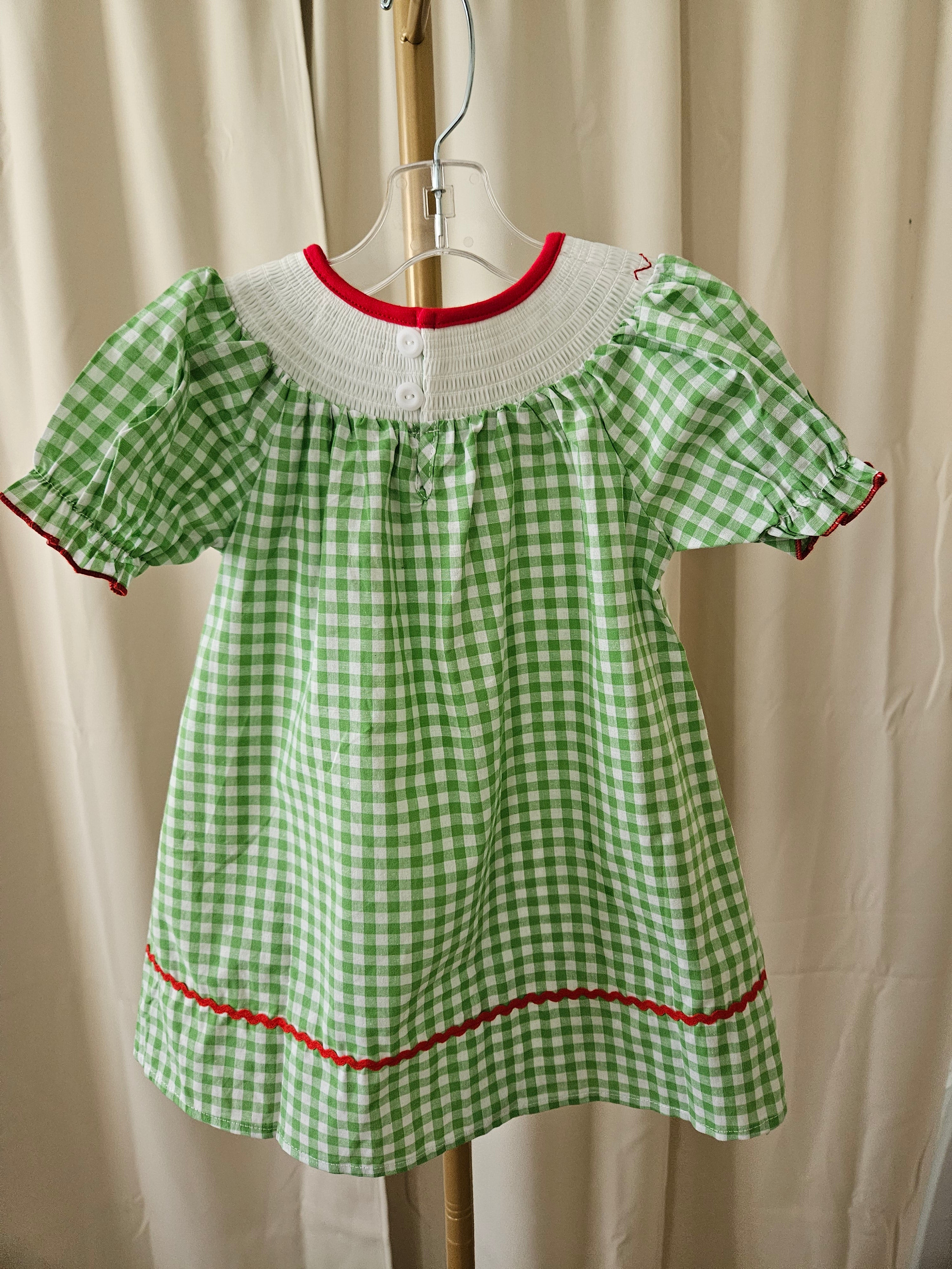 Rylee Faith Designs Smocked Bookworm Bishop Dress Green Gingham Girls