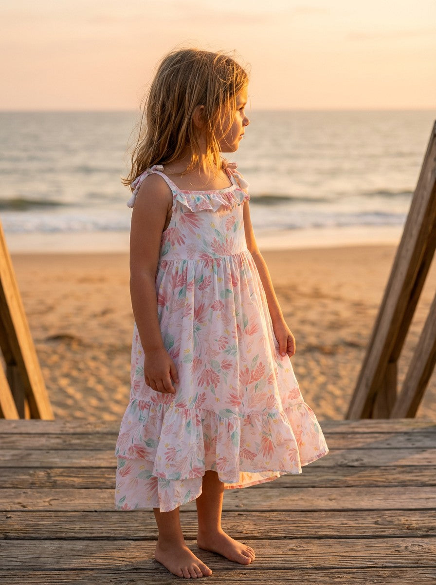 Shabby Chic Pink and White Floral Kids Dress Sz 3T
