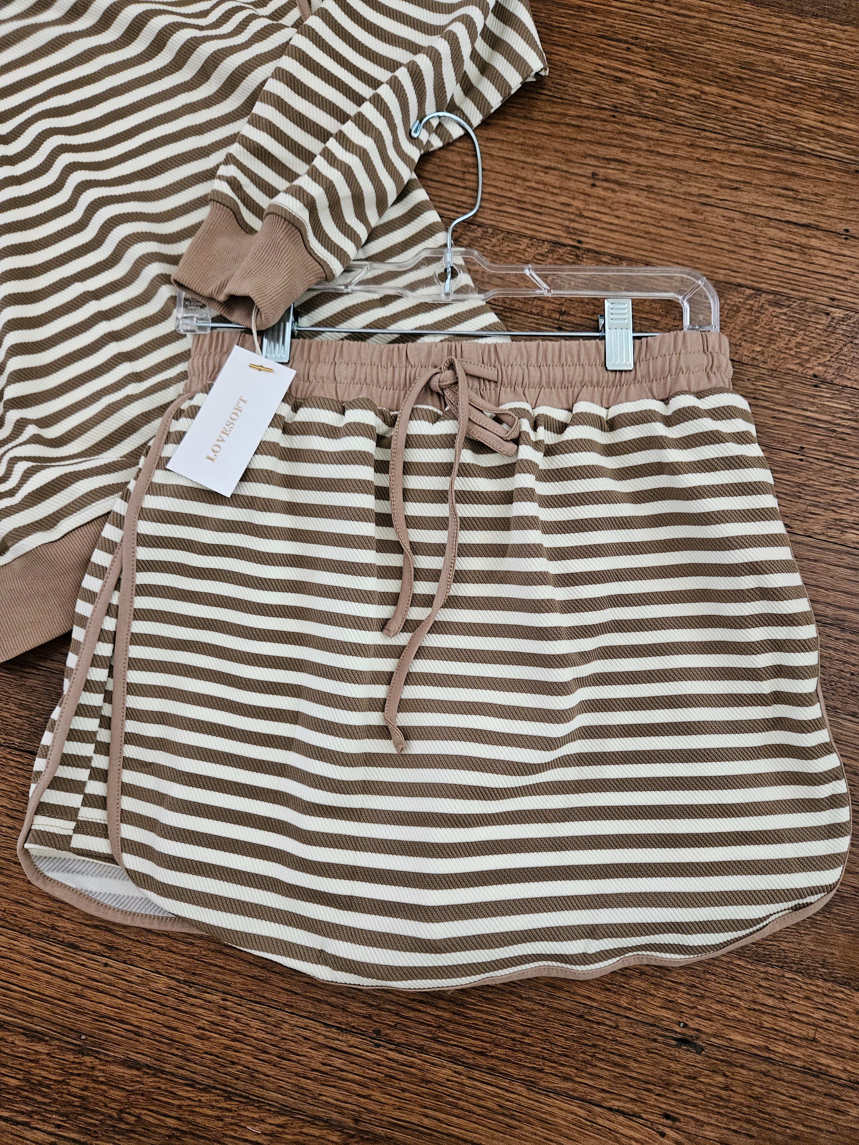 Lovesoft Brown Striped Textured 2pc Mini Skort Set Sz Med