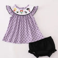 Purple Polka Dot Hocus Pocus  2pc Set with Black Bloomers