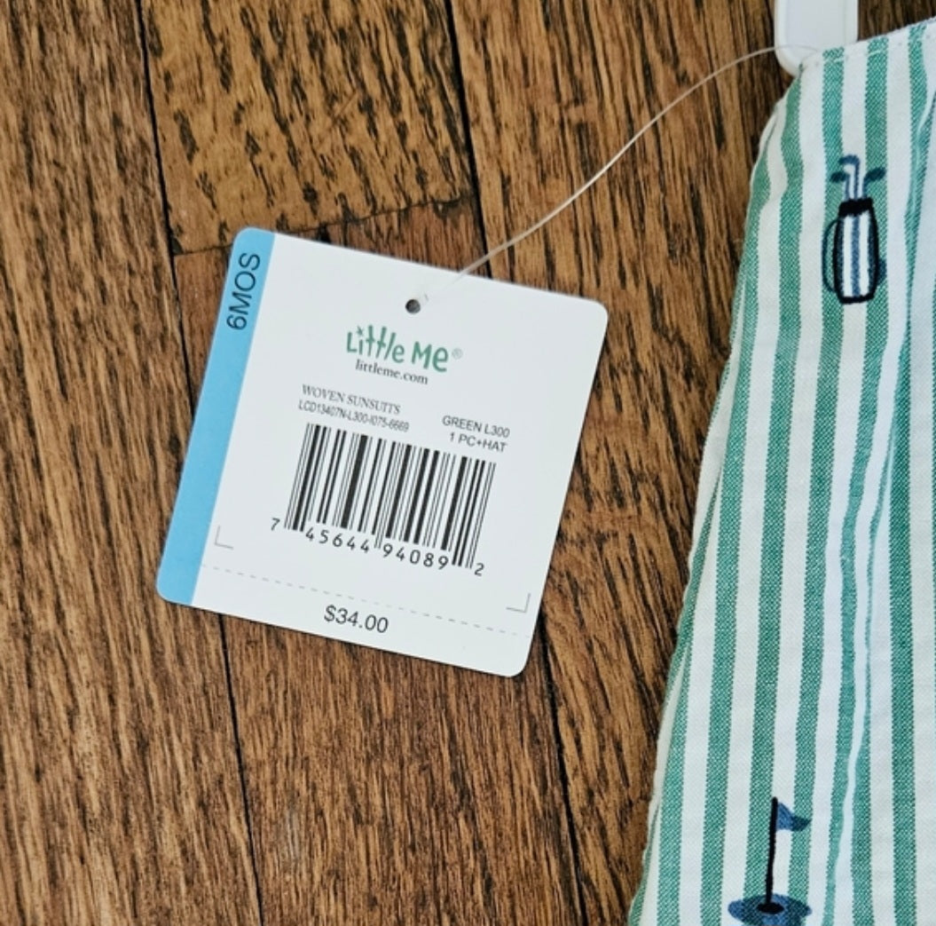 NWT Boys Little Me Golf Romper with matching Hat Size 6 months
