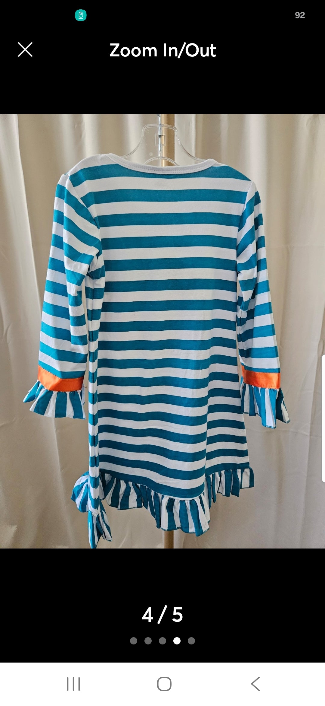 Amor Babee Pumpkin Appliqué Dress Turquoise Stripe Ruffle Sz 6-7