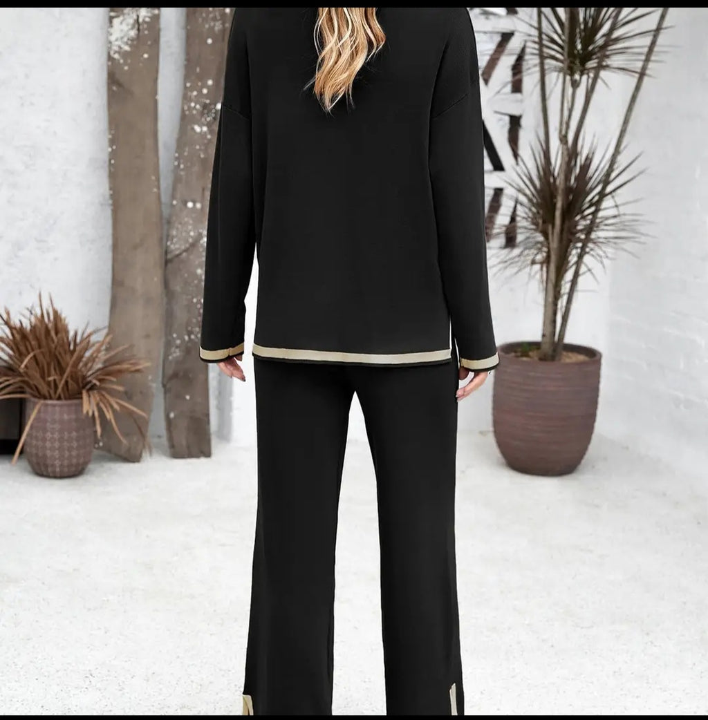 Lovesoft Casual Black Knitted Long Sleeve Lounge Set Sz Med