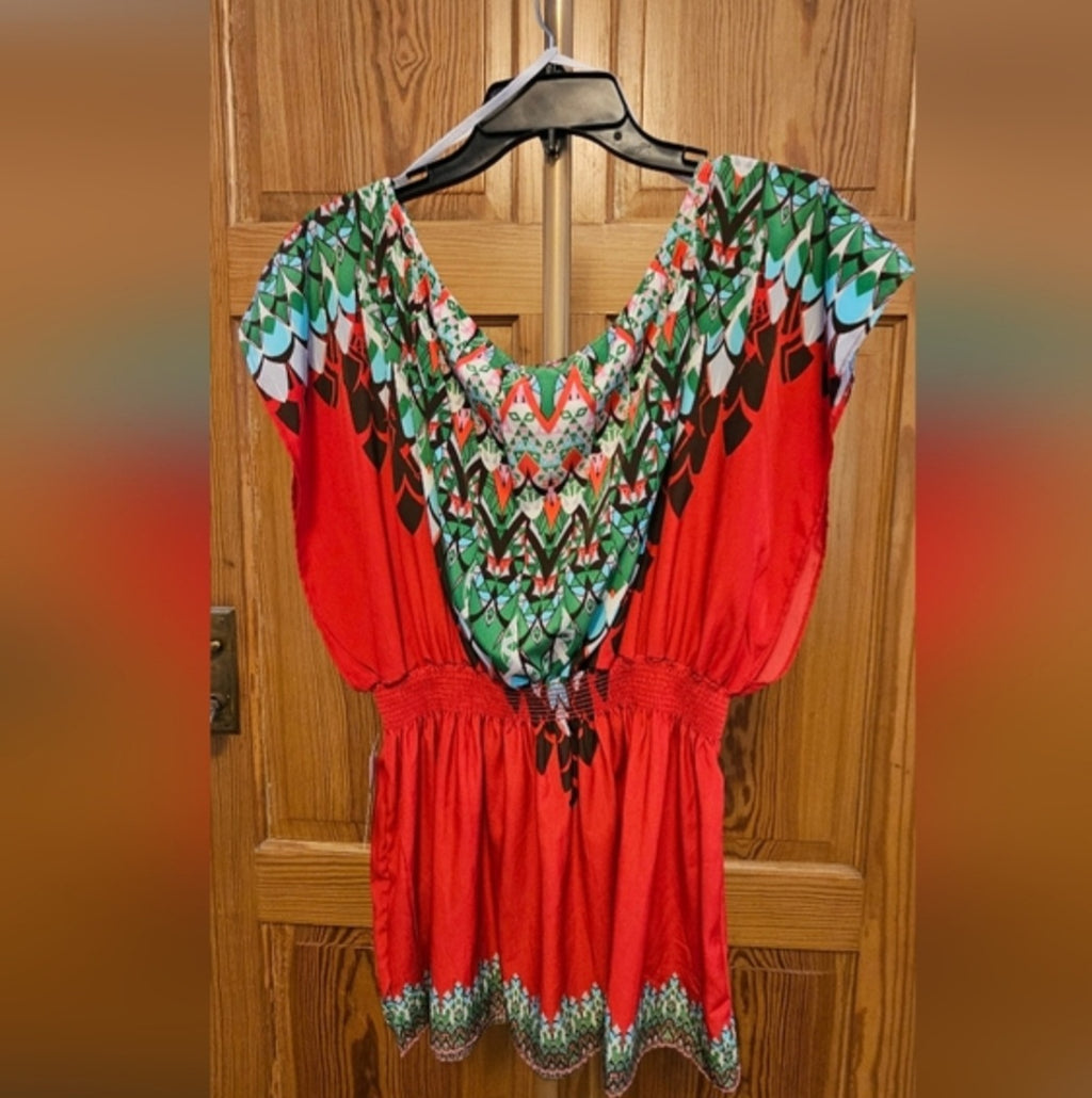 Ella + Cathy Elastic Waist Hourglass Tribal Blouse Size Large