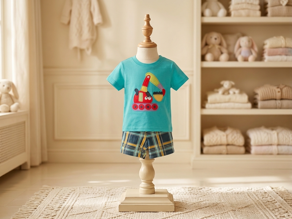 Hileelang Appliquéd Front-Loader Top & Matching Shorts Set 2-3Y