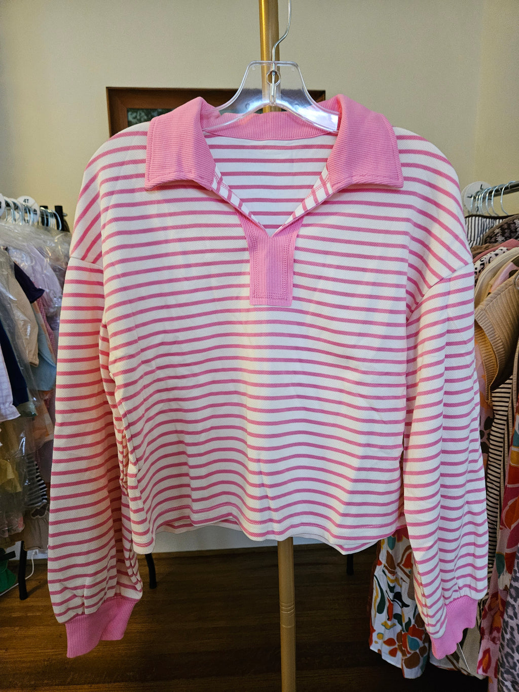 Pink Striped 2pc Collared Pullover & Skort Outfit