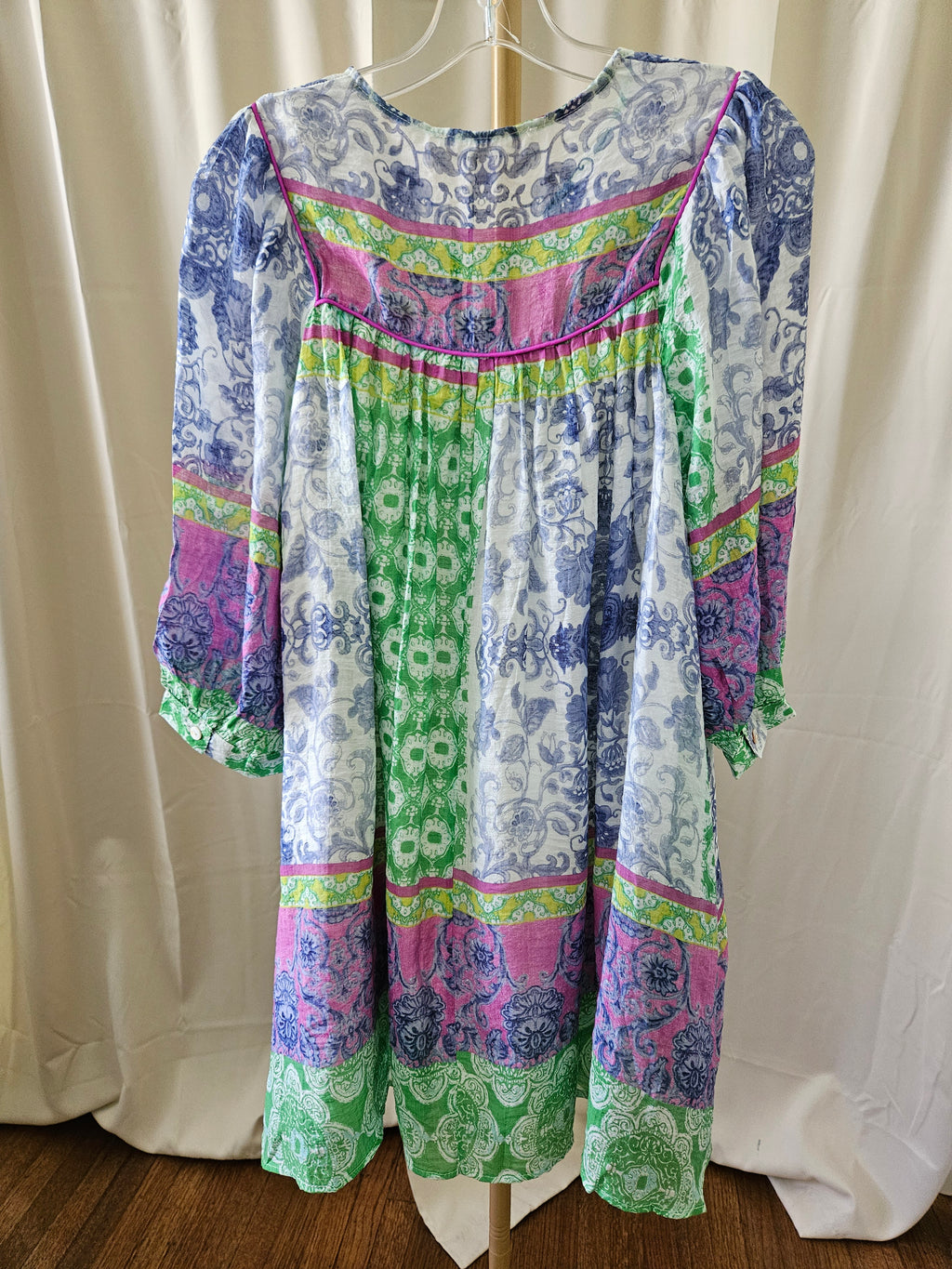 J.NNA Multi-Pattern Tunic Dress with Sheer Sleeves & Pockets |