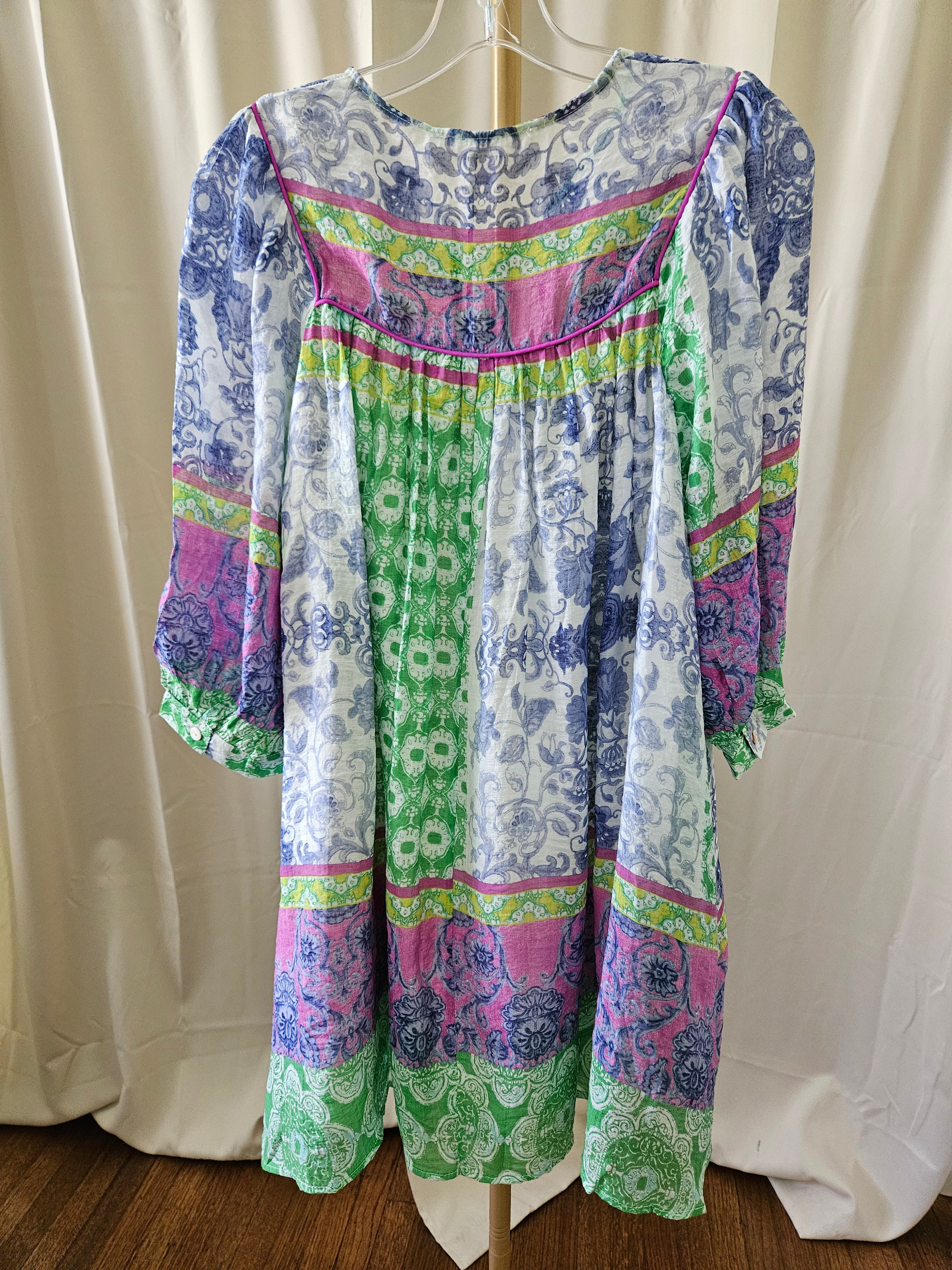 J.NNA Multi-Pattern Tunic Dress with Sheer Sleeves & Pockets |