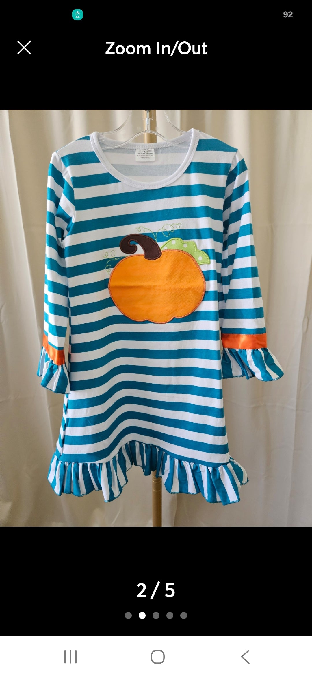 Amor Babee Pumpkin Appliqué Dress Turquoise Stripe Ruffle Sz 6-7
