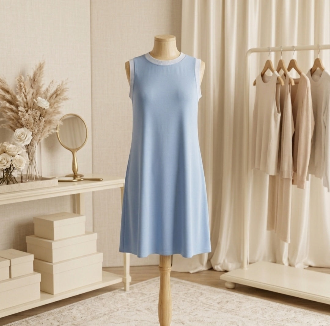 Lovesoft Sky Blue Sleeveless Swing Dress With Pockets