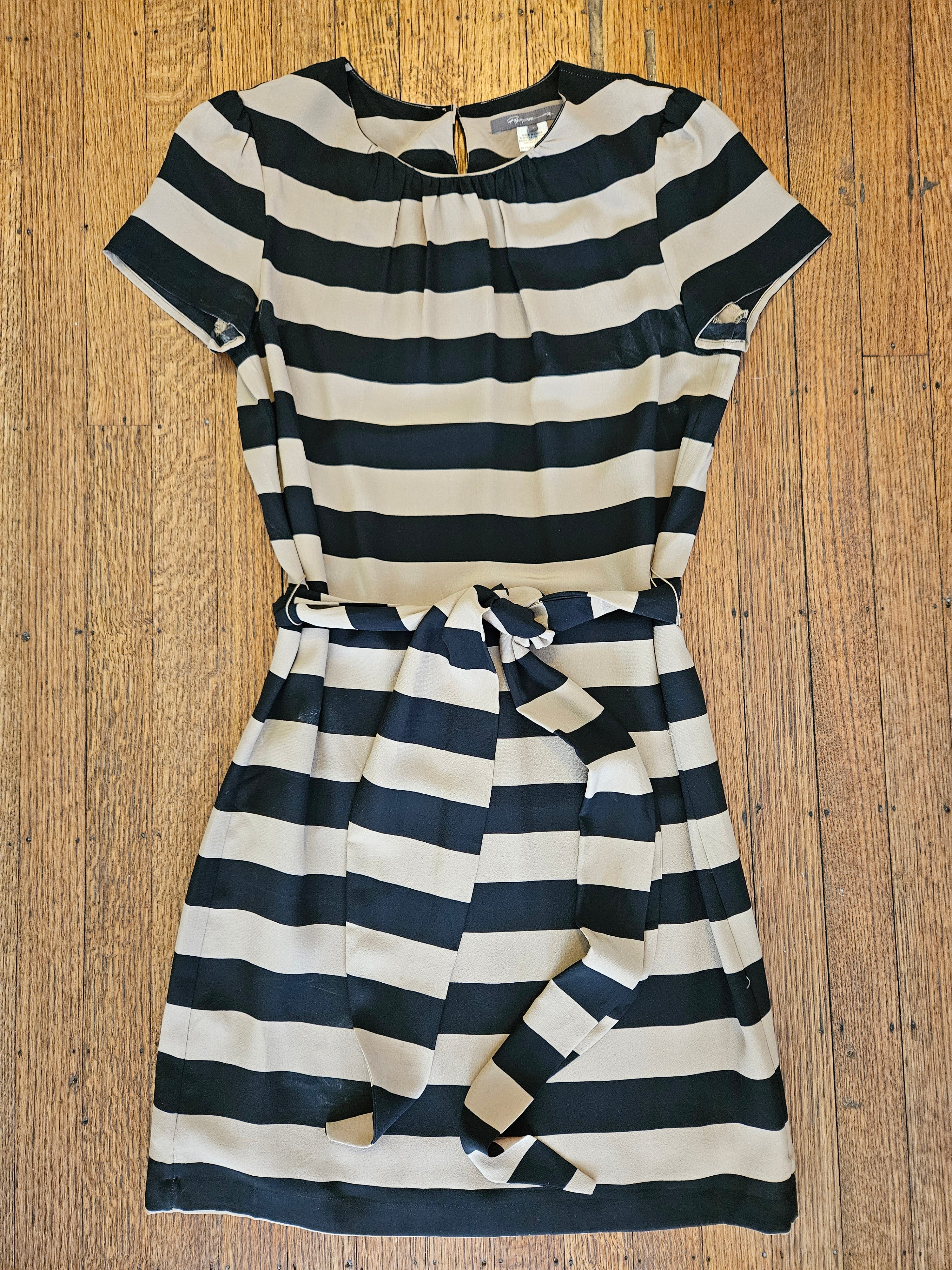 Pippa Brown & Black Stripped Dress With Tie At Waist Sz 2