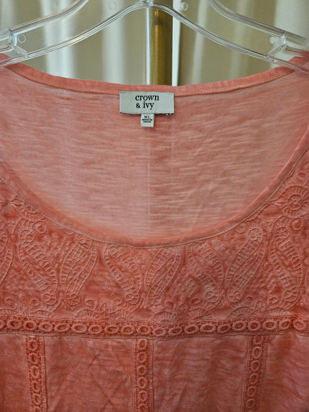 Crown & Ivy Pink Embroidered Tassel Blouse Size XL