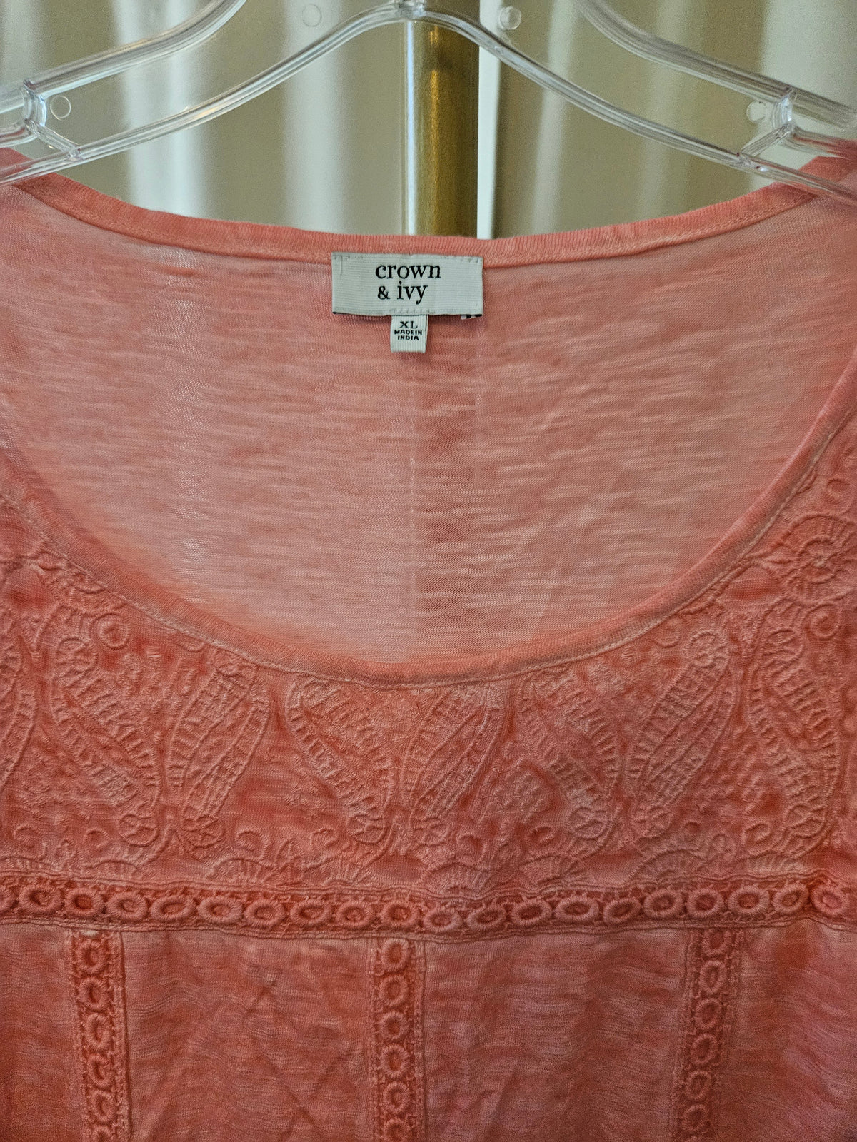 Crown & Ivy Pink Embroidered Tassel Blouse Size XL