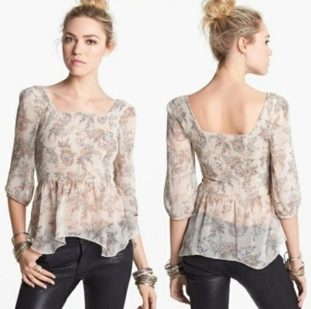 Free People Romantic Floral Chiffon Blouse Size Medium