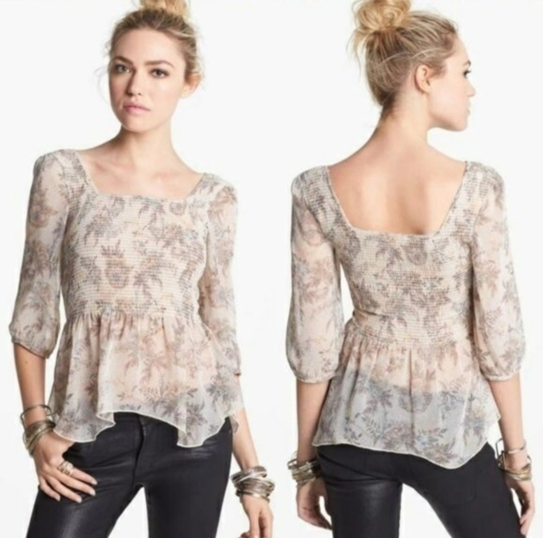 Free People Romantic Floral Chiffon Blouse Size Medium
