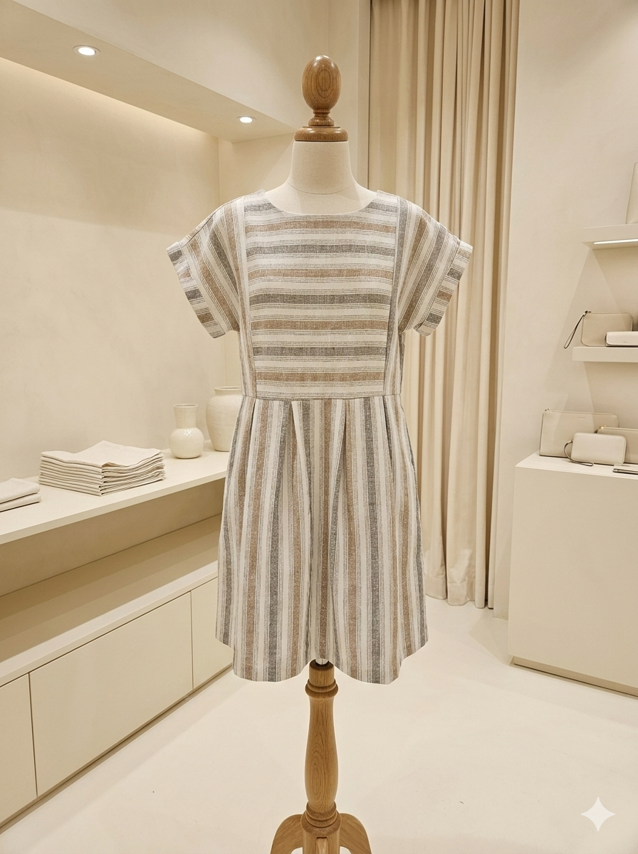 Blu Pepper Cream Striped Mini Dress – Size Small