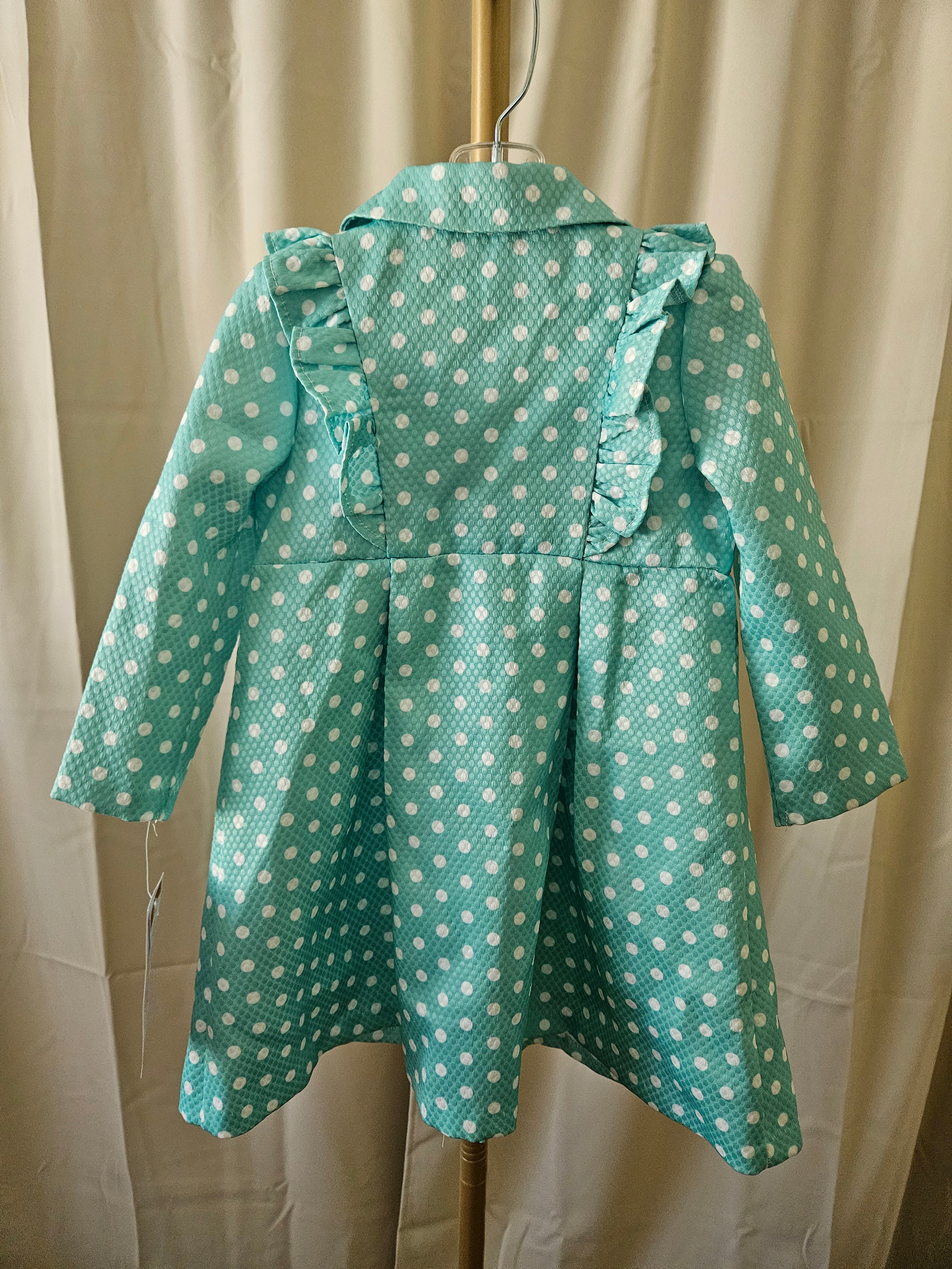 Bonnie Jean Turquoise Polka Dot Ruffle Coat NWT Sz 3T