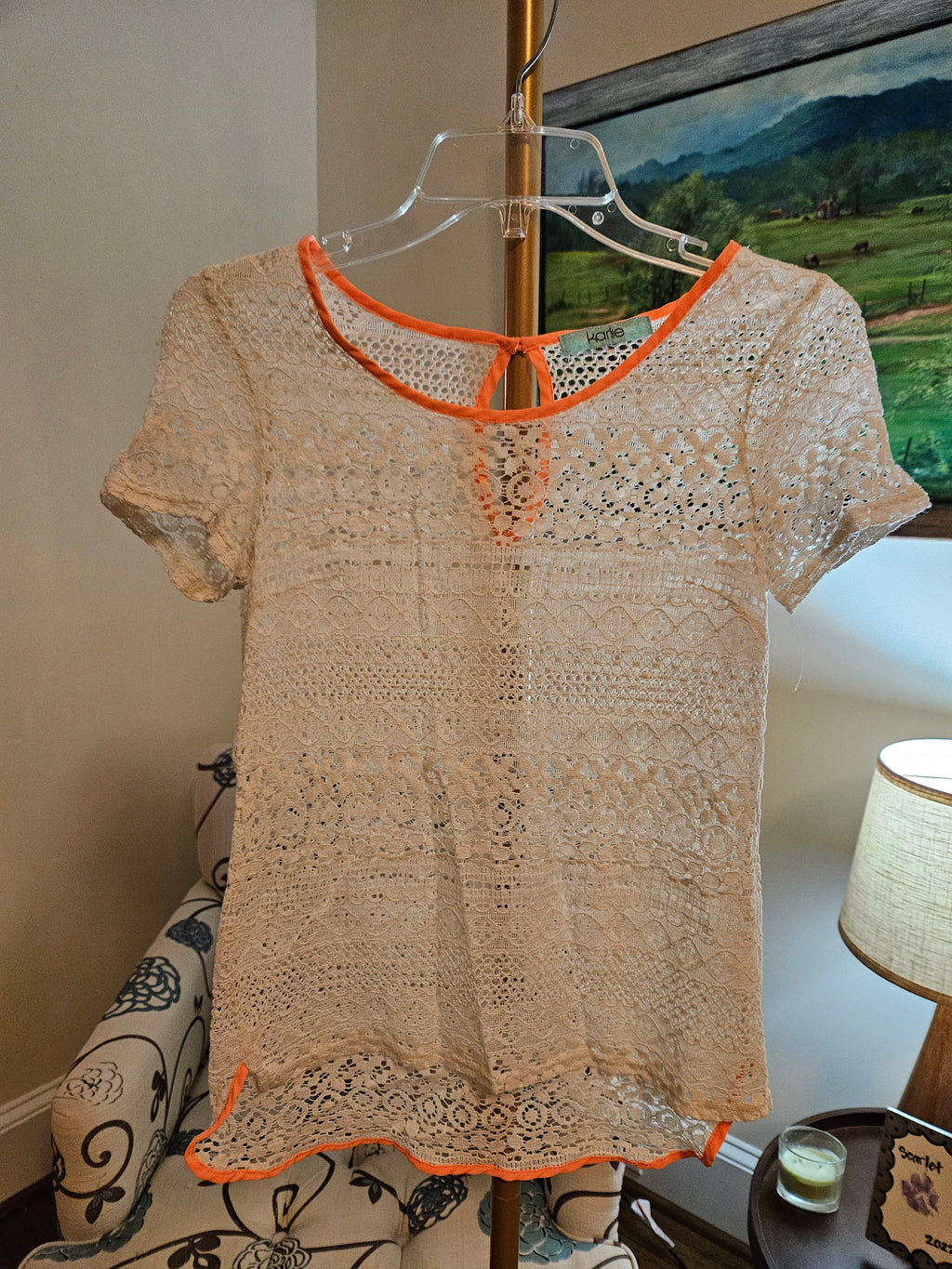 Karlie Cream and Orange Lace Blouse Sz Sm