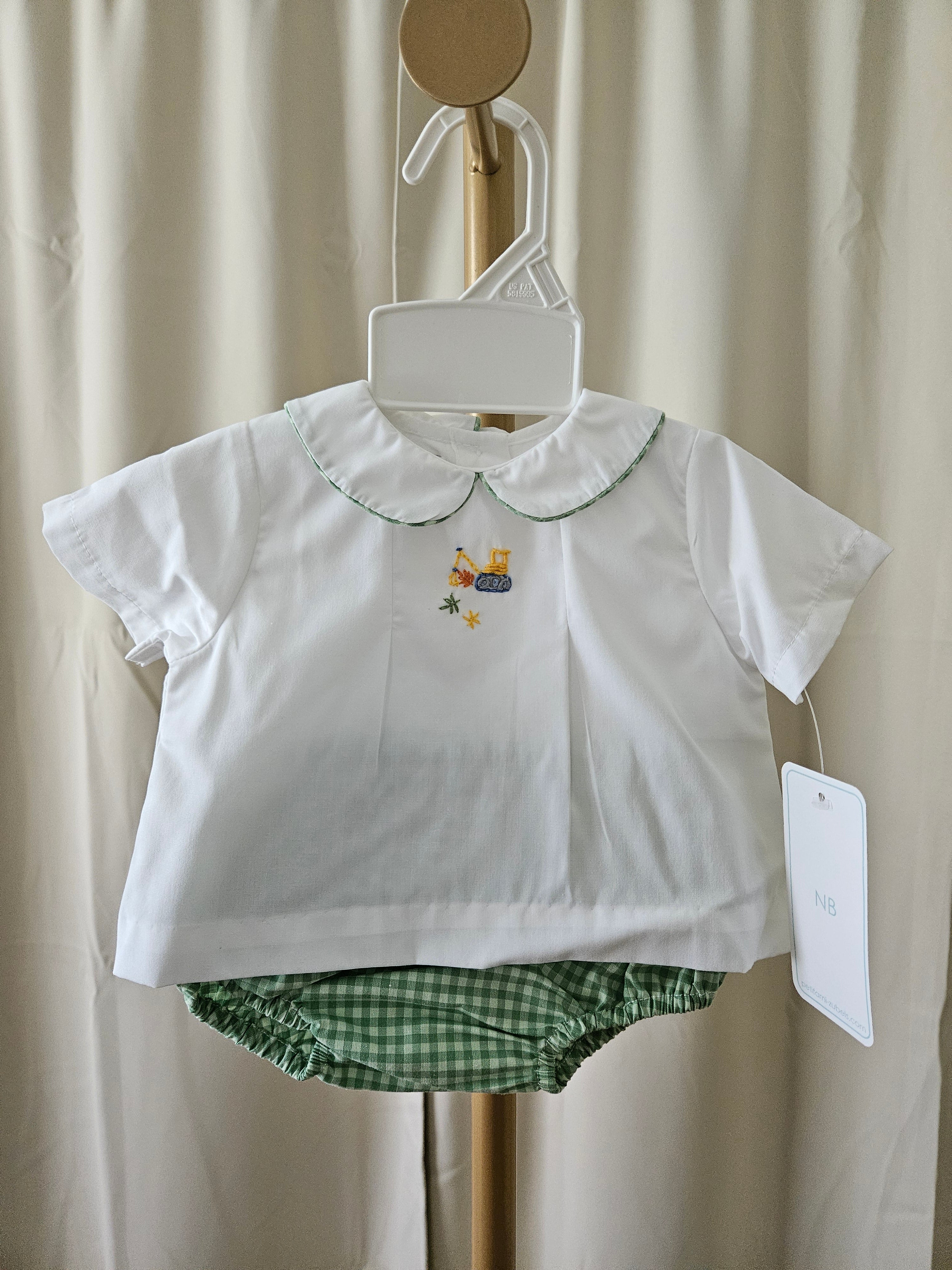 Petit Ami Baby Boy 2pc Gingham Bloomer Set NB & 3M